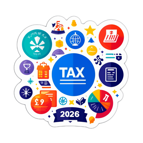Sticker cu simboluri de taxe și impozite din 2026