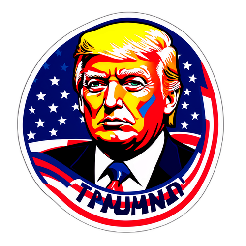 Stiker Gaya Potret Donald Trump dengan Latar Belakang Bendera Amerika