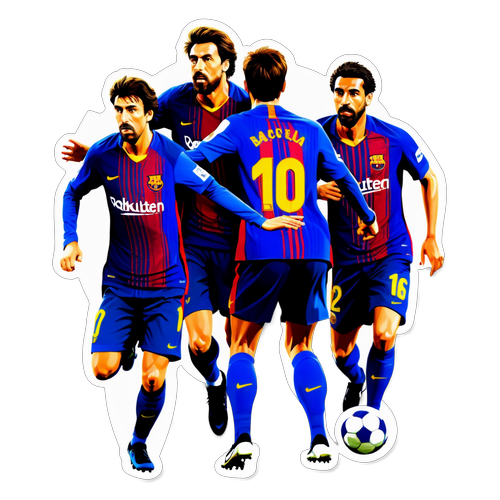 Isang Sticker na Puno ng Aksyon na Nagpapakita ng mga Kilalang Manlalaro ng Barcelona