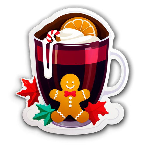 Weihnachtsaufkleber mit Glühwein und Lebkuchen