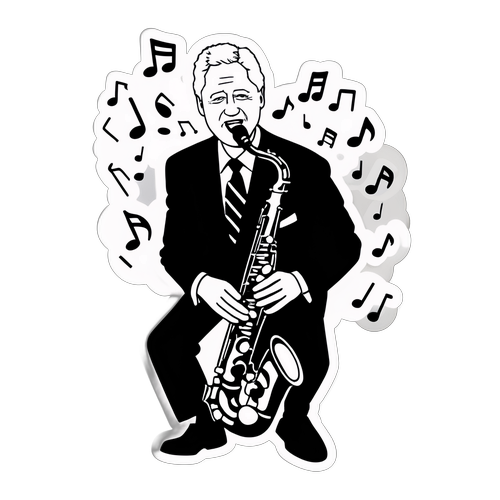 Stiker Humor Bill Clinton Bermain Saksofon