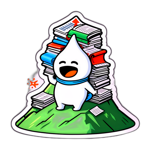 Animatie Snoo Karakter die een Berg Nieuwsartikelen beklimt