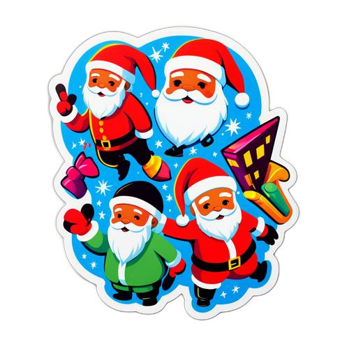 Stylizované graffiti nálepky kombinující prvky "vnoučat svatého Mikuláše" a městské kultury