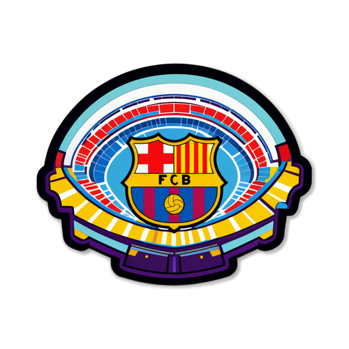 Sticker van het iconische Barcelona stadion met kleurrijke details