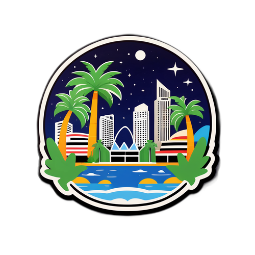Sticker przedstawiający Singapur nocą