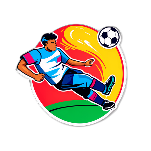 Een sticker van een kunstenaar die voetballen schildert