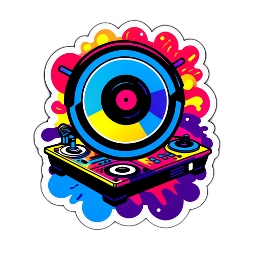 Stiker Turntable DJ Berwarna-warni