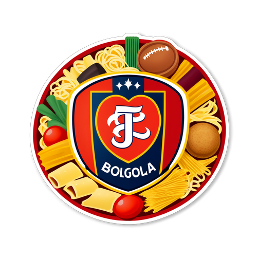 Emblem Bologna yang dikelilingi Pasta dan Hidangan Tradisional Italia