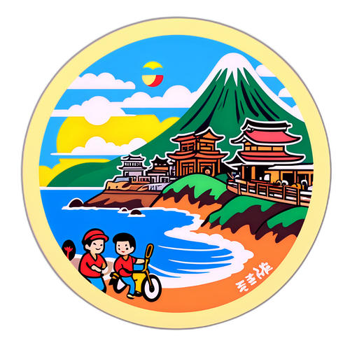 湘南の風景と地元の特産品に満ちたローカルラブのステッカー