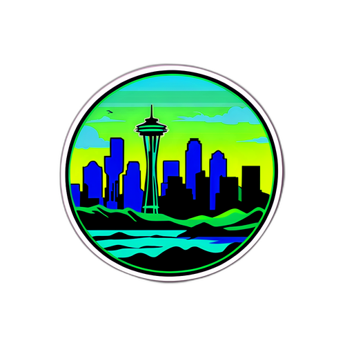 Силуэт Сиэтла в синих и зеленых тонах