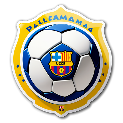 Sticker de Balón de Fútbol con los Escudos de UD Las Palmas y Barcelona