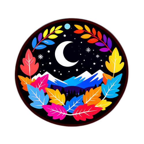 Ο σχεδιασμός της ομορφιάς του χειμώνα με πολύχρωμα φύλλα και φεγγαρόφωτο