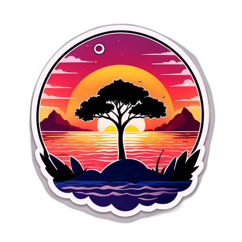 Motyw zachodu słońca z drzewem