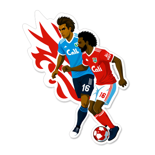 Ilustración de un jugador de América de Cali driblando contra un rival