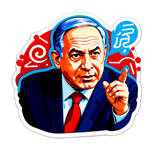 Représentation artistique de Netanyahu avec des éléments de dialogue et de débat