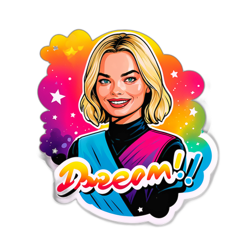 Стикер с моментом из фильма с Маргот Робби и текстом "Dream!"