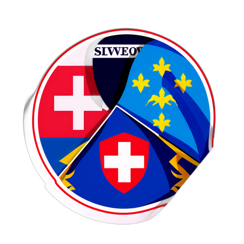 Sticker nghệ thuật với thiết kế phân chia giữa cờ Thụy Sĩ và Kosovo