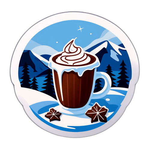 Наклейка с напитком Нестле в зимнем пейзаже