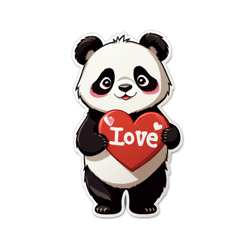 Cute Panda Holding Heart Sign