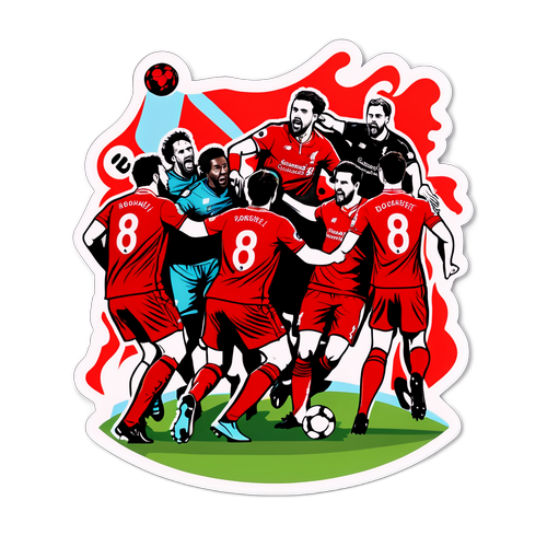 Ilustrace zápasu Liverpool - Bournemouth s hráči při úžasné záchraně na hřišti