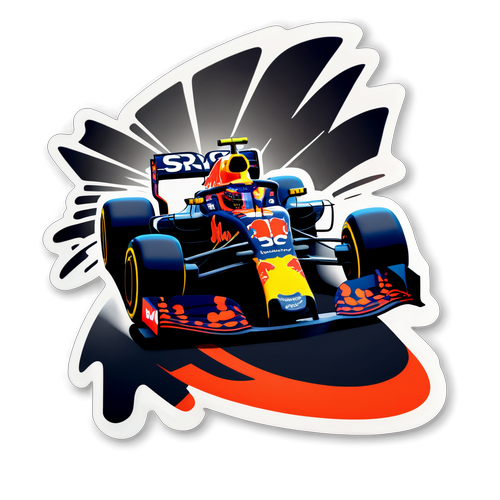 En elegant klistermärke av Max Verstappen i sin Formel 1-bil