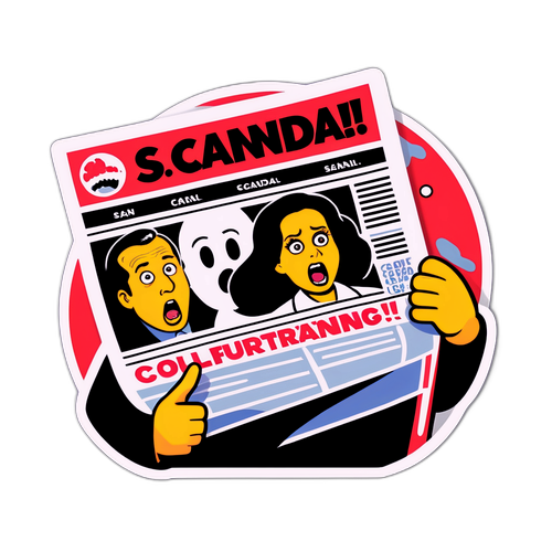 Isang Dramatikong Ilustrasyon na may Pahayagang Ulo na 'Scandal!'