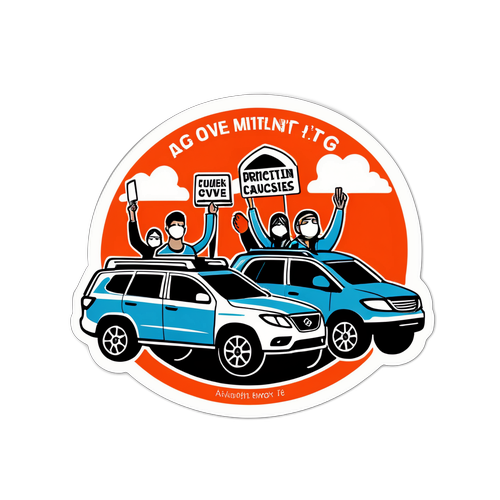 Sticker reprezentând un protest pe autostrada A1