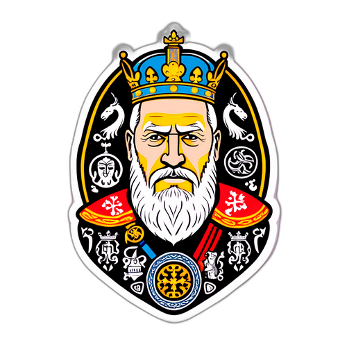 Regal klistremerke av Kong Harald med vikingmotiver