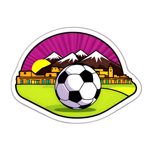 Gráfico de los paisajes típicos de Cusco con una pelota de fútbol
