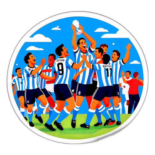 Ilustración de una celebración en un partido con jugadores de Boston River