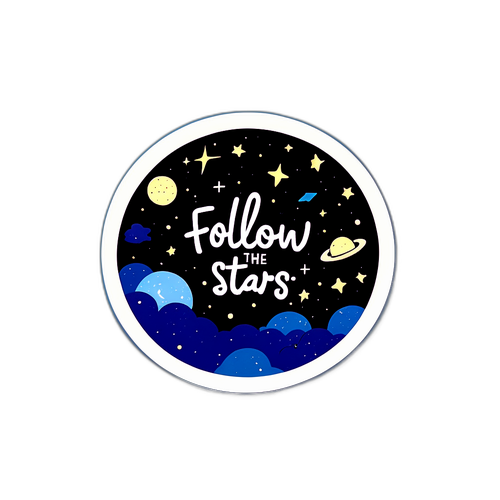 Иллюстрация ночного неба с созвездиями и надписью 'Следуй за звездами'