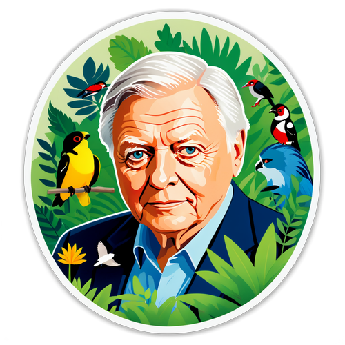 Vakker klistremerke av David Attenborough med naturmotiv