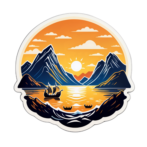 תיאור קומי של פיורדים נורבגיים עם שמש חצות