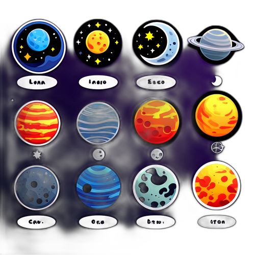 สติ๊กเกอร์ที่มีสัญลักษณ์ของดวงจันทร์และภาพของดาวเคราะห์