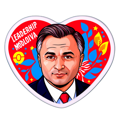 Abțibild cu Ilan Șor și mesajul „Leadership din Inima Moldovei”