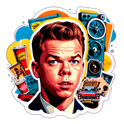 Retro-style Sticker Featuring Will Poulter in Film Scenarios