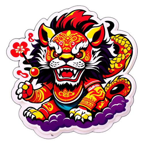 香港の伝統文化を表現した獅子舞とドラゴンのイラストデザイン