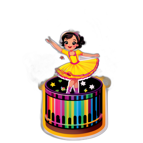 Kleurrijke sticker van Maite Kelly die danst in een muziekdoos