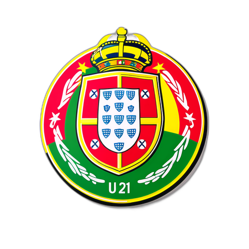 สติกเกอร์ที่มีโลโก้ทีมฟุตบอล U21 ของโปรตุเกสพร้อมข้อความสนับสนุน
