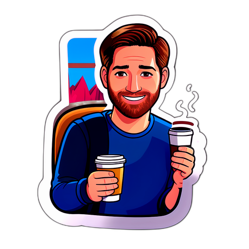 Uśmiechnięty mężczyzna trzymający kubki z kawą w przytulnym wnętrzu