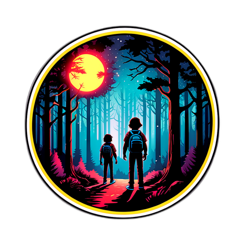 Stranger Things Aufkleber mit Lichtern und einem mysteriösen Wald