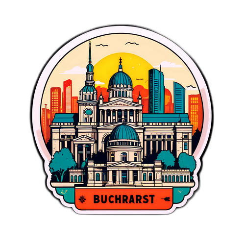 Vintage Skyline Sticker af Bukarest, Rumænien