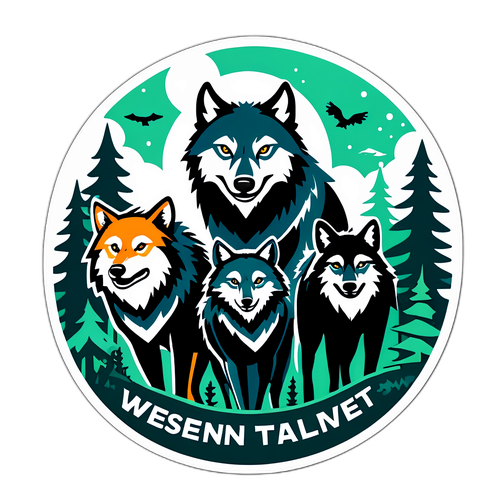 森林中的狼隊精神貼紙設計