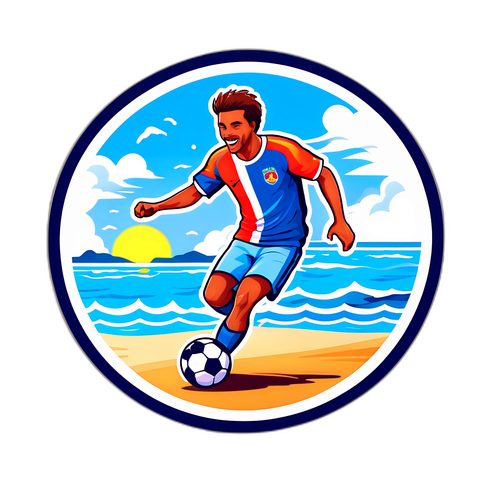 Sticker mô tả cảm giác rực rỡ của mùa hè với bóng đá bãi biển