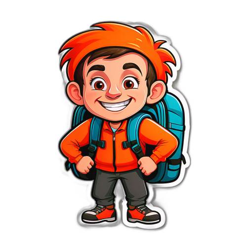 Autocollant caricatural d’un passager EasyJet souriant avec un sac à dos