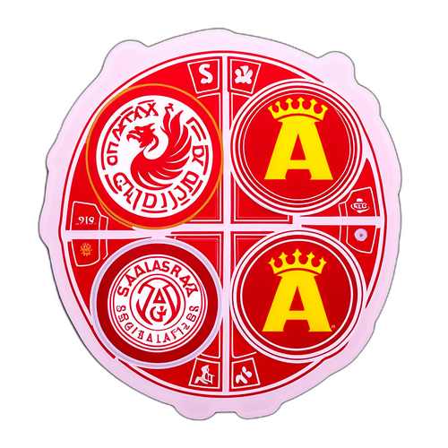 Наліпки з логотипами команд Аякс та Галатасарай на фоні футбольного поля