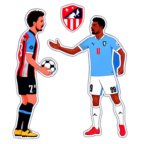Sticker tái hiện cầu thủ Lazio đối đầu với cầu thủ Cagliari trong một tình huống căng thẳng