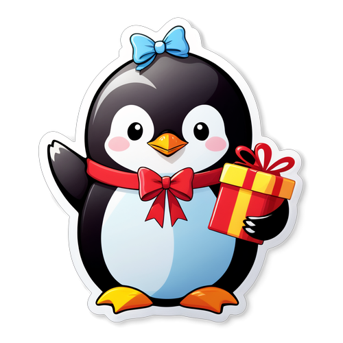 小企鹅拿着礼品盒