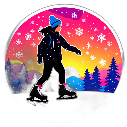 Silhuett av Alysa Liu mot en fargerik solnedgang