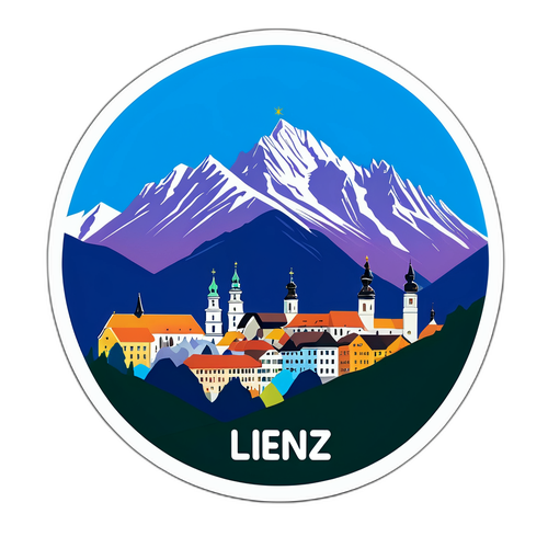 Aufkleber mit der Skyline von Lienz in den Alpen